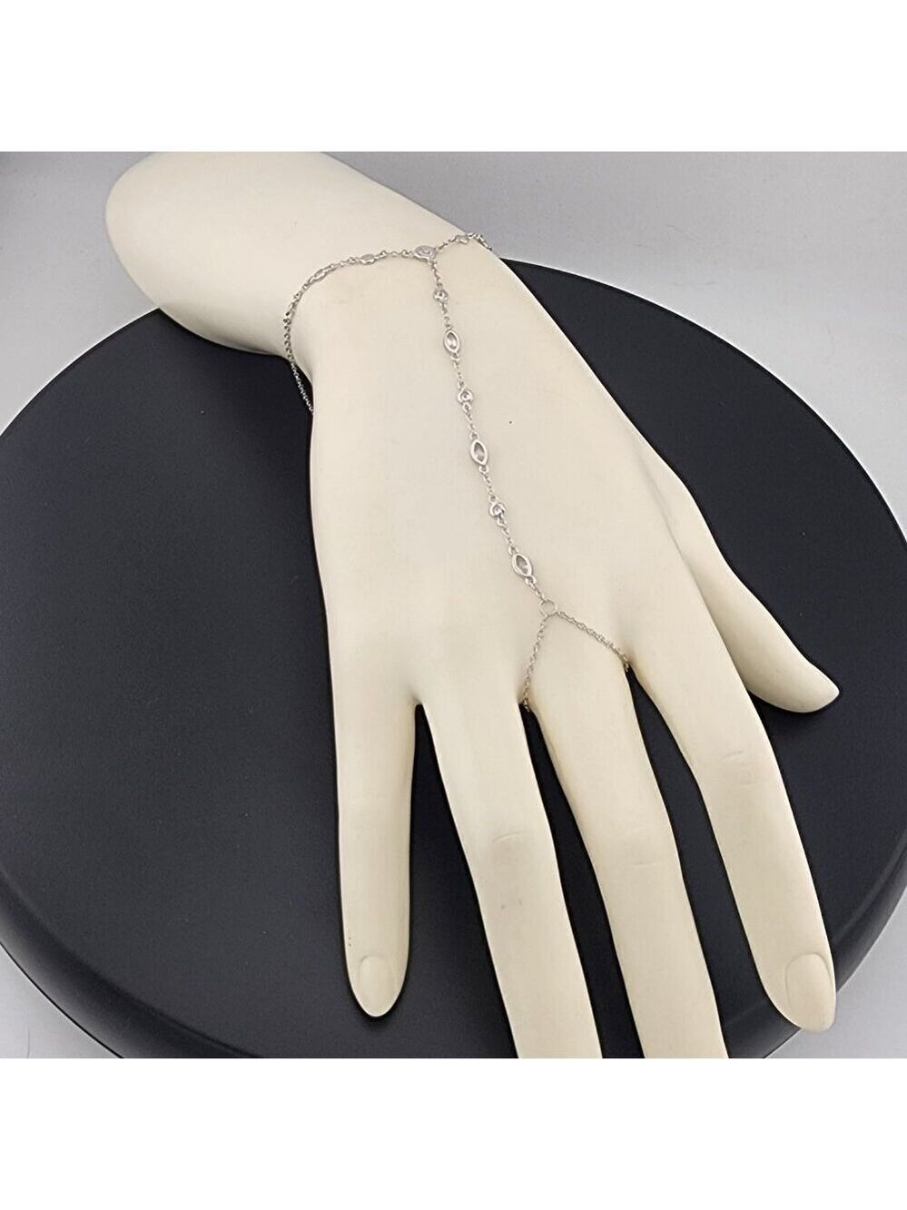 925 Silver Gemstone Hand Chain Bracelet with Ring – Round & Oval Stones - Picture 2 of 13